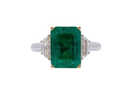 Jay Feder 18k Two Tone Gold Green Emerald and Diamond Three-stone Ring Online Sale