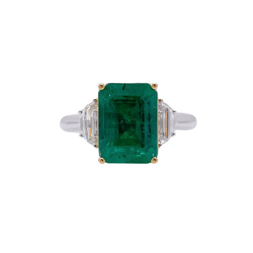 Jay Feder 18k Two Tone Gold Green Emerald and Diamond Three-stone Ring Online Sale