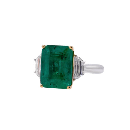 Jay Feder 18k Two Tone Gold Green Emerald and Diamond Three-stone Ring Online Sale