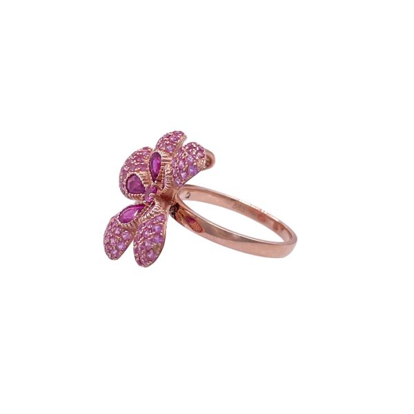 Jay Feder 14k Rose Gold Pink Sapphire and Diamond Flowers Ring Cheap