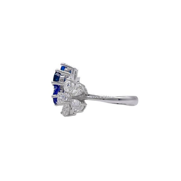 Jay Feder 18k White Gold Diamond Sapphire Flower Cluster Crossover Ring Hot on Sale