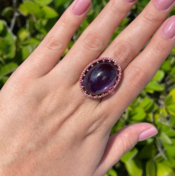 Roule & Co. Amethyst Cabochon and pink Sapphire 18K Rose Gold ring Sale