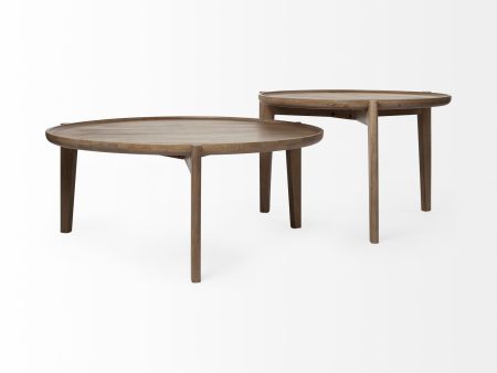 Clever (Set of 2) 40  & 31  Round Brown Solid Wood Nesting Coffee Tables Discount