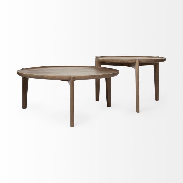 Clever (Set of 2) 40  & 31  Round Brown Solid Wood Nesting Coffee Tables Discount