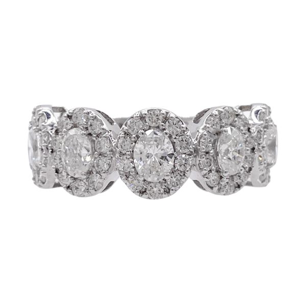 JAY FEDER 18K WHITE GOLD DIAMOND OVAL HALO HALFWAY BAND RING Online now