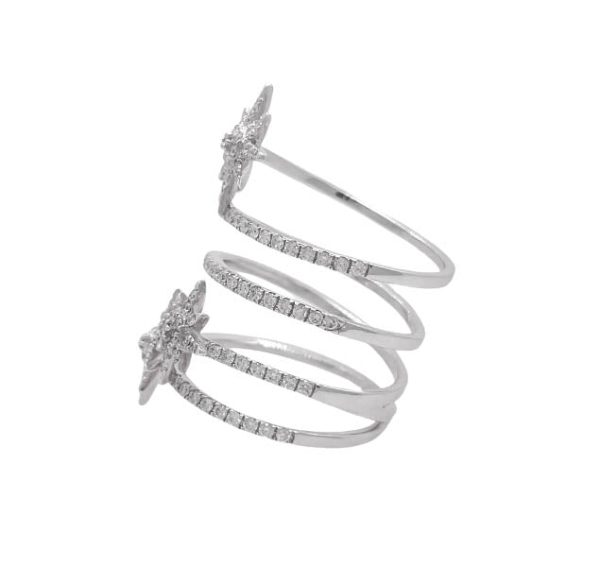 Jay Feder 18K White Gold Diamond Wrap Starburst Ring For Sale