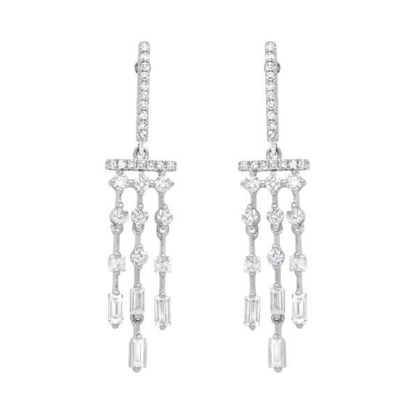 Jay Feder 14K White Gold Diamond Bar Dangle Earrings Cheap