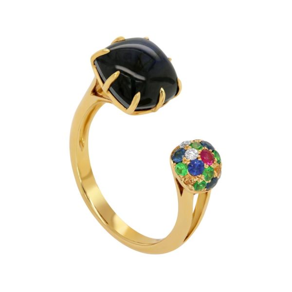 Laura Medine 18k Yellow gold Multi Colored Stone Diamond Open Ring Sale