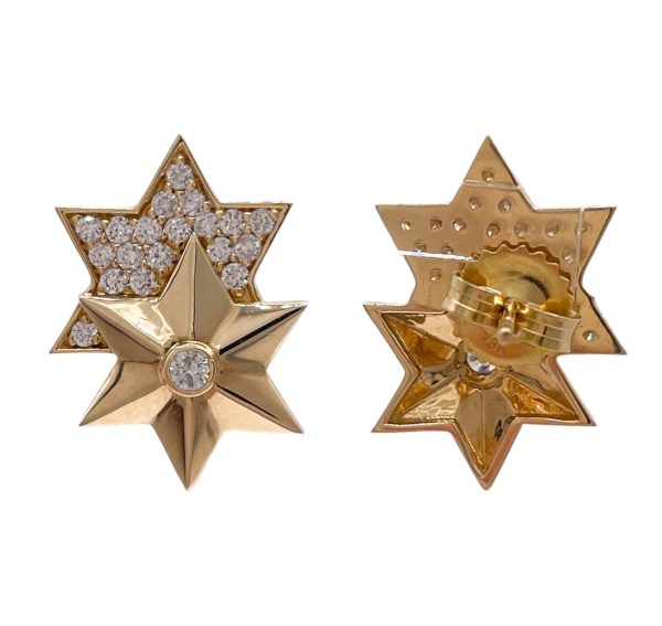 JAY FEDER 14K YELLOW GOLD DIAMOND DOUBLE STAR EARRINGS Online Sale