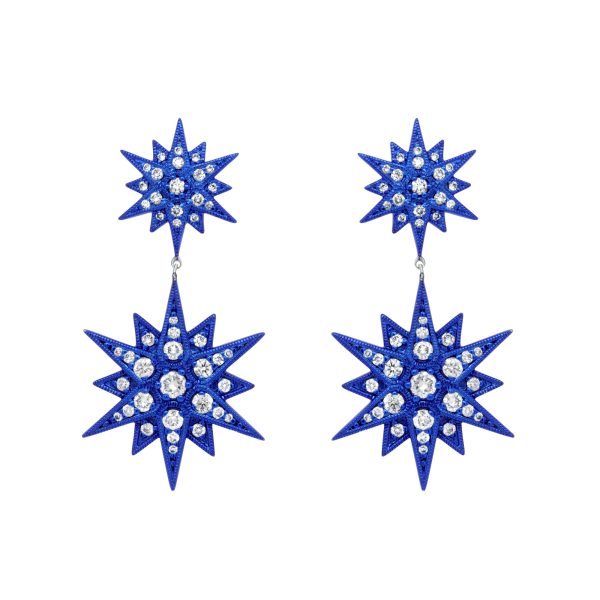 Jay Feder 18K Gold Blue Rhodium Diamond Star Earrings Fashion