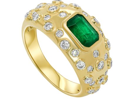 Jay Feder 14K Yellow Gold Green Emerald Diamond Ring Online now