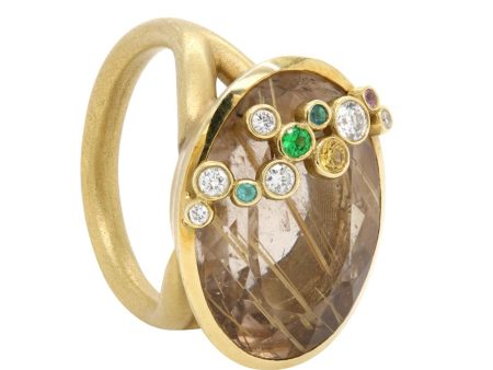 Jay Feder Yellow Gold Diamond MC Brown Topaz Ring Hot on Sale