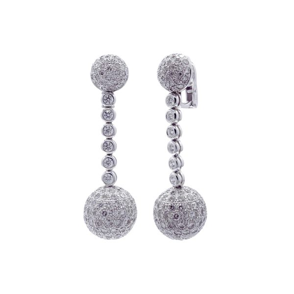 Jay Feder 18k White Gold Diamond Pave Ball Drop Dangle Earrings Cheap