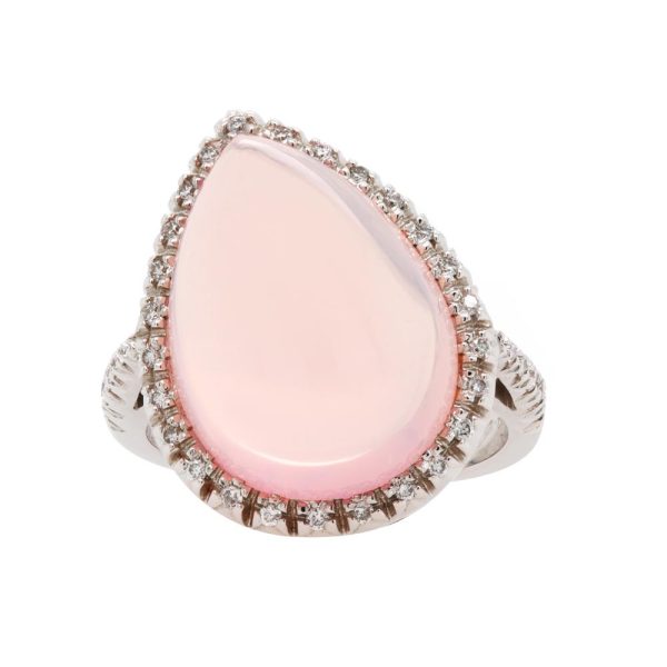 Jay Feder 18K White Gold Pink Quartz Cabochon Diamond Ring Online Hot Sale