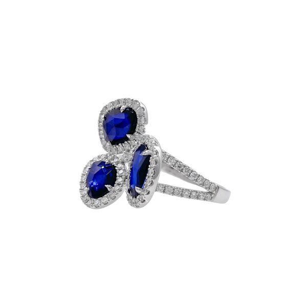 JAY FEDER 18K WHITE GOLD DIAMOND SAPPHIRE 3 STONE HALO RING Online