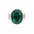 Jay Feder 18k Two Tone Gold Green Emerald and Diamond Three Stone Ring Cheap