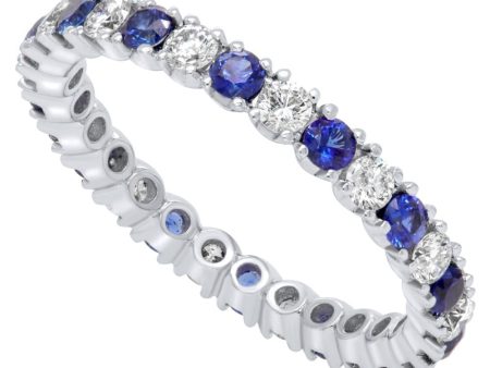 Jay Feder 18K White Gold Diamond Blue Sapphire Eternity Band Online Sale