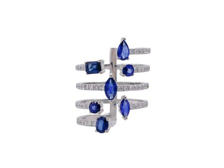 Jay Feder 14k White Gold Sapphire and Diamond Open Ring on Sale