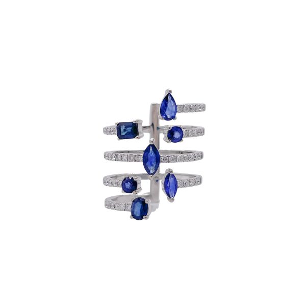 Jay Feder 14k White Gold Sapphire and Diamond Open Ring on Sale