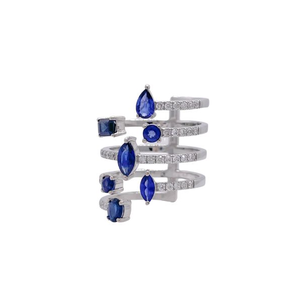 Jay Feder 14k White Gold Sapphire and Diamond Open Ring on Sale