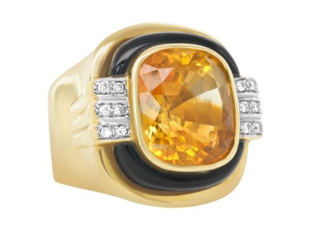 Jay Feder 18K Yellow gold diamond onyx citrine ring Sale