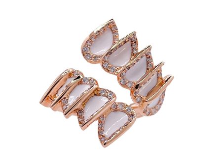 Jay Feder 18k Rose Gold Diamond White Enamel Crossover Wrap Ring For Sale