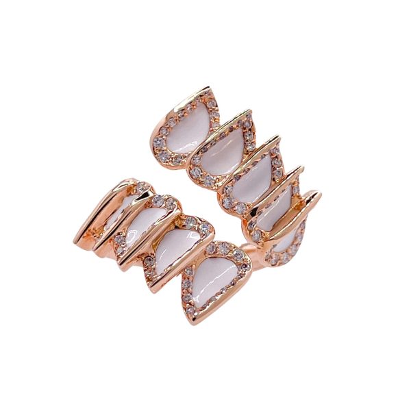 Jay Feder 18k Rose Gold Diamond White Enamel Crossover Wrap Ring For Sale