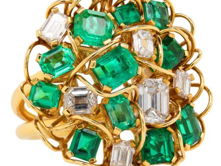 Jay Feder 18K Yellow Gold Emerald & Diamond Ring Online Sale