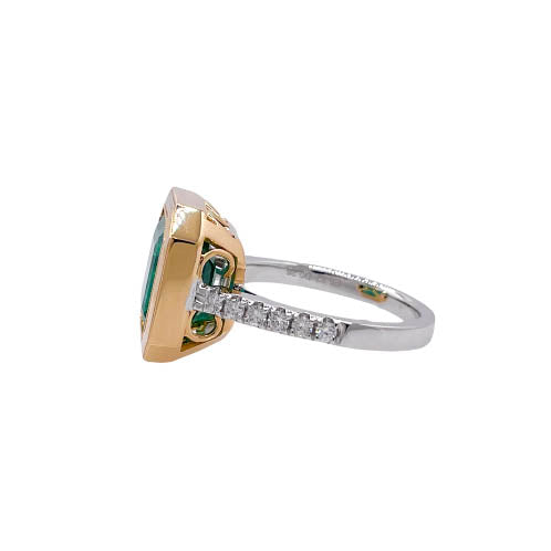 Jay Feder 18k Two Tone Gold Green Emerald and Diamond Solitaire Ring Online now