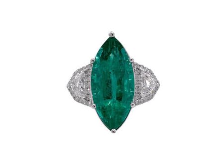 Jay Feder 18k White Gold Green Emerald and Diamond Three-stone Ring Online