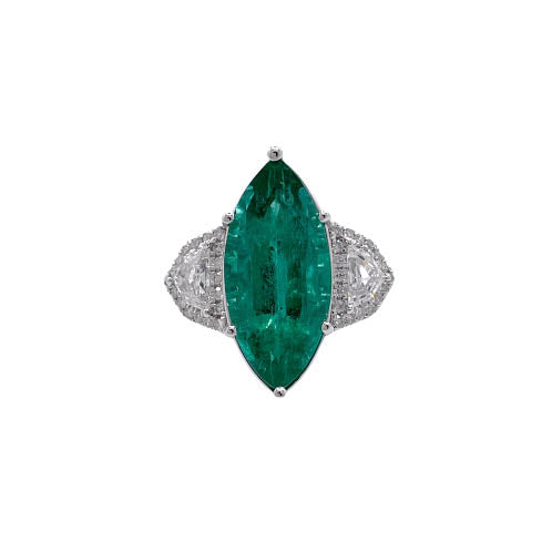 Jay Feder 18k White Gold Green Emerald and Diamond Three-stone Ring Online