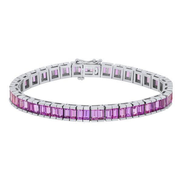 Jay Feder 14K White Gold Emerald Shaped Pink Sapphire Bracelet Cheap