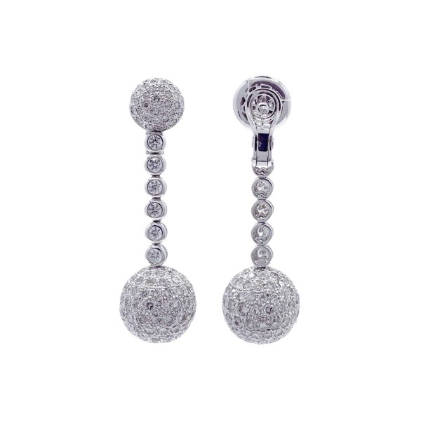 Jay Feder 18k White Gold Diamond Pave Ball Drop Dangle Earrings Cheap