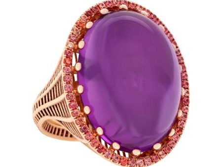 Roule & Co. Amethyst Cabochon and pink Sapphire 18K Rose Gold ring Sale