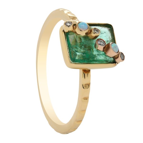 Jay Feder 14K Yellow gold Zambian Emerald Opal Diamond Ring Online