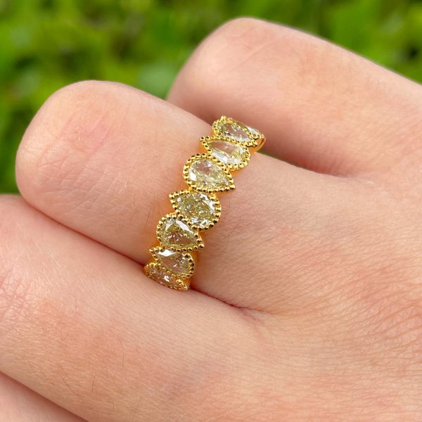 Jay Feder 18k Yellow Gold Pear Yellow Diamond Bezel Milgrain Band Ring Online Sale