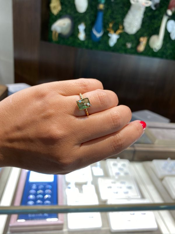 Jay Feder 14K Yellow gold Zambian Emerald Opal Diamond Ring Online