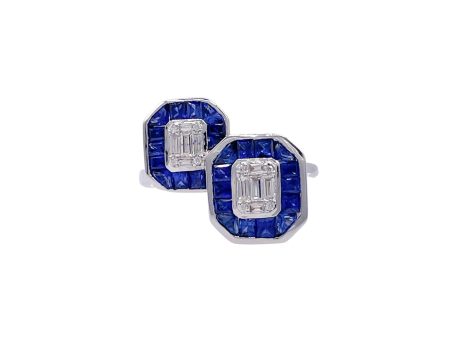 JAY FEDER 14K WHITE GOLD DIAMOND SAPPHIRE  TOI ET MOI  RING Sale