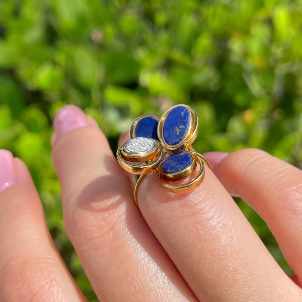 JAY FEDER 18K YELLOW GOLD LAPIS LAZULI DIAMOND RING Hot on Sale