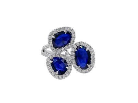 JAY FEDER 18K WHITE GOLD DIAMOND SAPPHIRE 3 STONE HALO RING Online