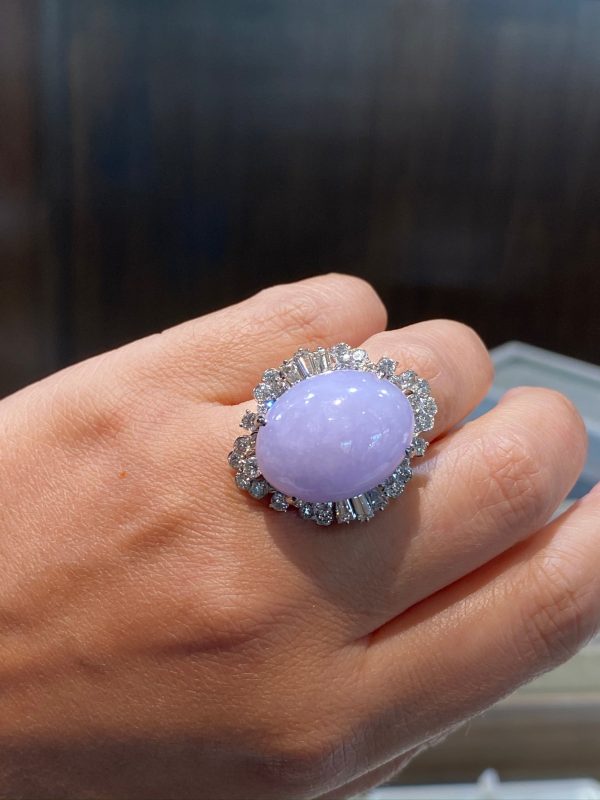 Jay Feder Lavender Jade Diamond 14K White Gold Ring Online Hot Sale