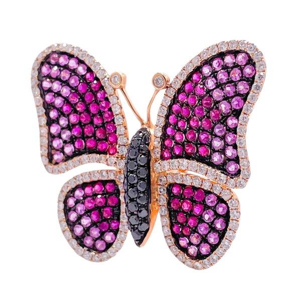 Jay Feder 18k Rose Gold Ruby Pink Sapphire and Diamond Butterfly Ring Sale