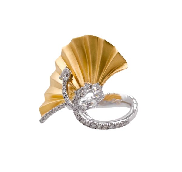 JAY FEDER 18K TWO TONE GOLD DIAMOND FAN PLISSE RING Cheap