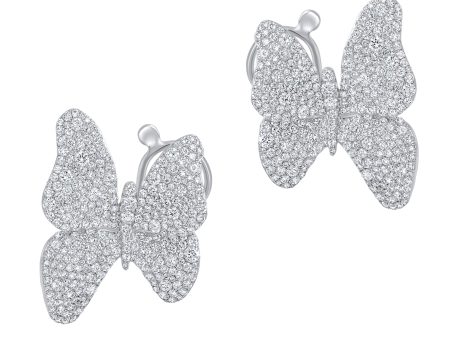 Sutra 18K White Gold Diamond Butterfly Earrings Hot on Sale