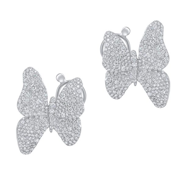 Sutra 18K White Gold Diamond Butterfly Earrings Hot on Sale