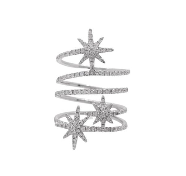 Jay Feder 18K White Gold Diamond Wrap Starburst Ring For Sale