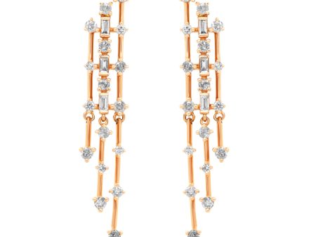 Jay Feder 14K Rose Gold Diamond Dangle Earrings For Sale