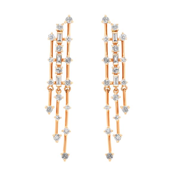 Jay Feder 14K Rose Gold Diamond Dangle Earrings For Sale