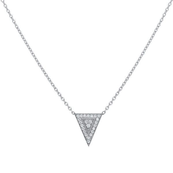 Jay Feder 18K White Gold Diamond Triangle Pendant Necklace on Sale