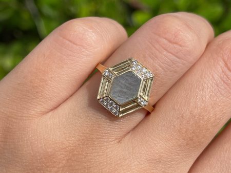 JAY FEDER 14K YELLOW GOLD LABRADORITE DIAMOND HEXAGON RING Supply